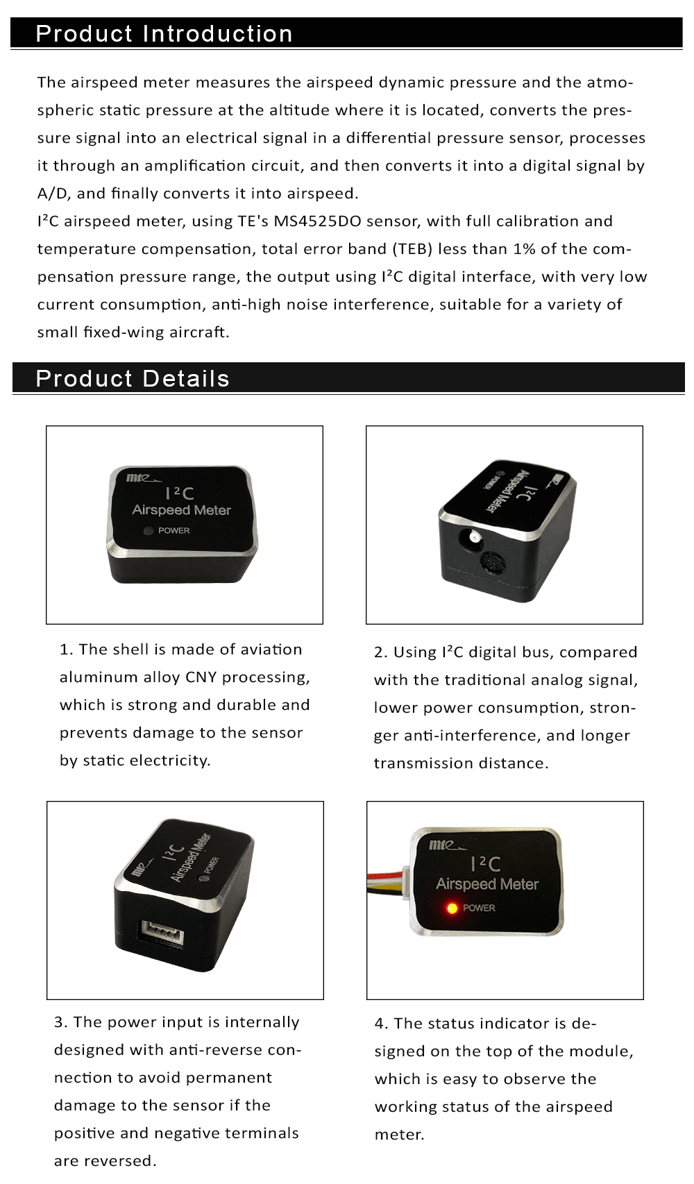 Makeflyeasy I²C Airspeed Meter PIX Flight Control Airspeed Meter Differential Pressure Sensor