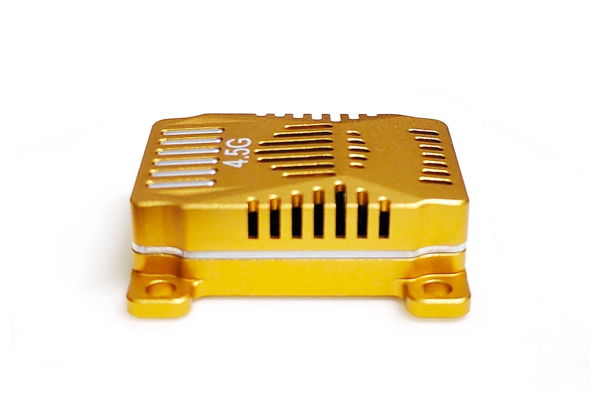 4.5Ghz long range video transmitter in gold casing with vents.