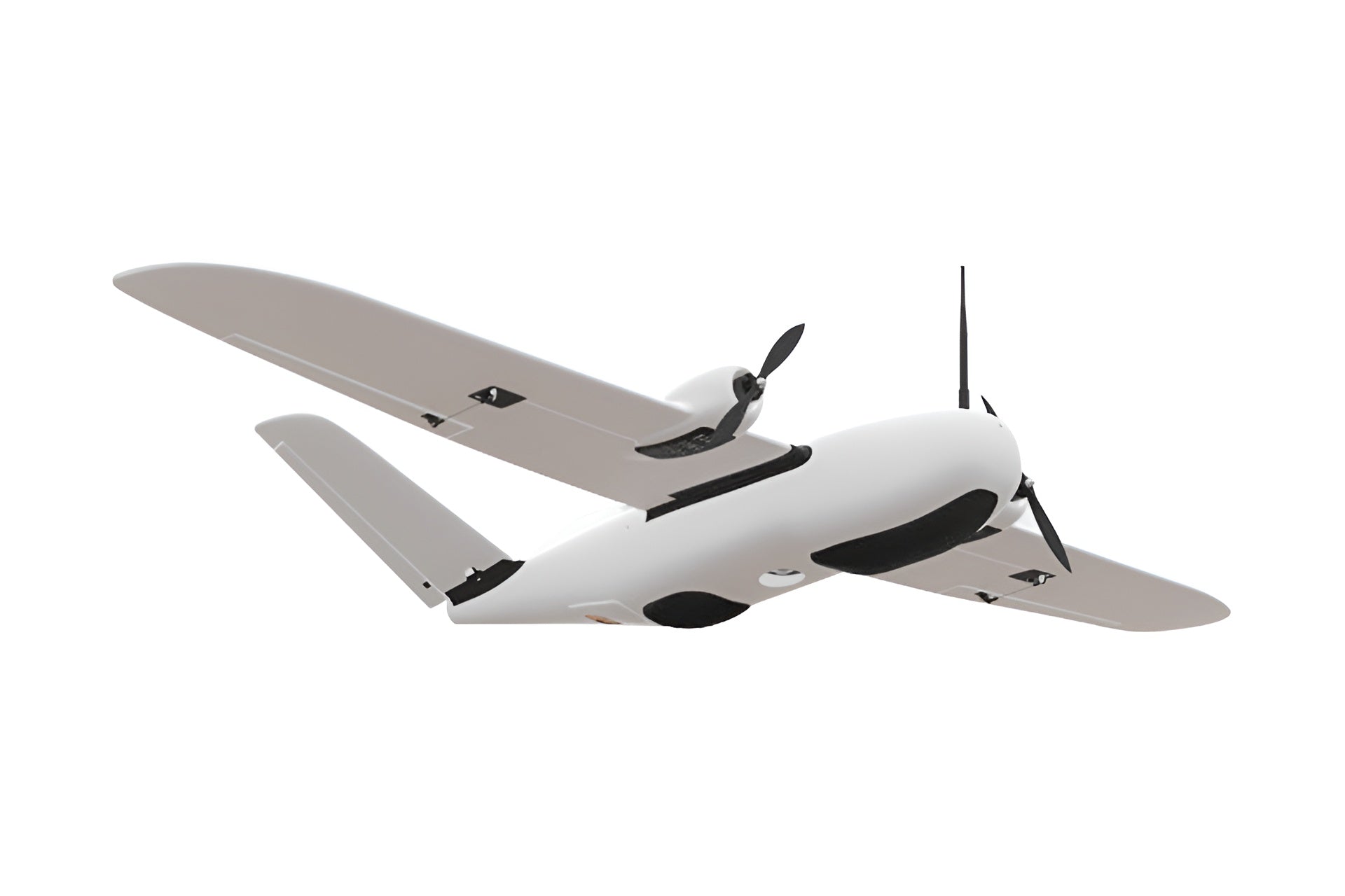 Makeflyeasy Believer 1960mm UAV Fixed Wing Drone in flight with grey and white design.