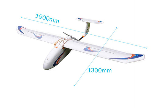 Skywalker 1900mm fixed wing drone showing dimensions with T-tail design.