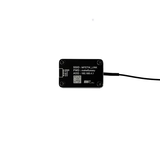 Makeflyeasy UAV WiFi data transmission module with cable for ground station connectivity.