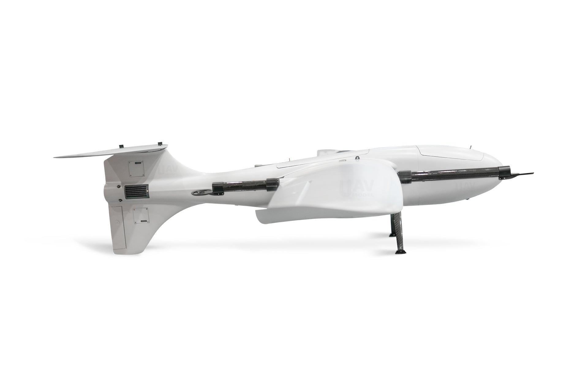 Skywalker SKY245 UAV VTOL Drone with carbon fiber body, side view.