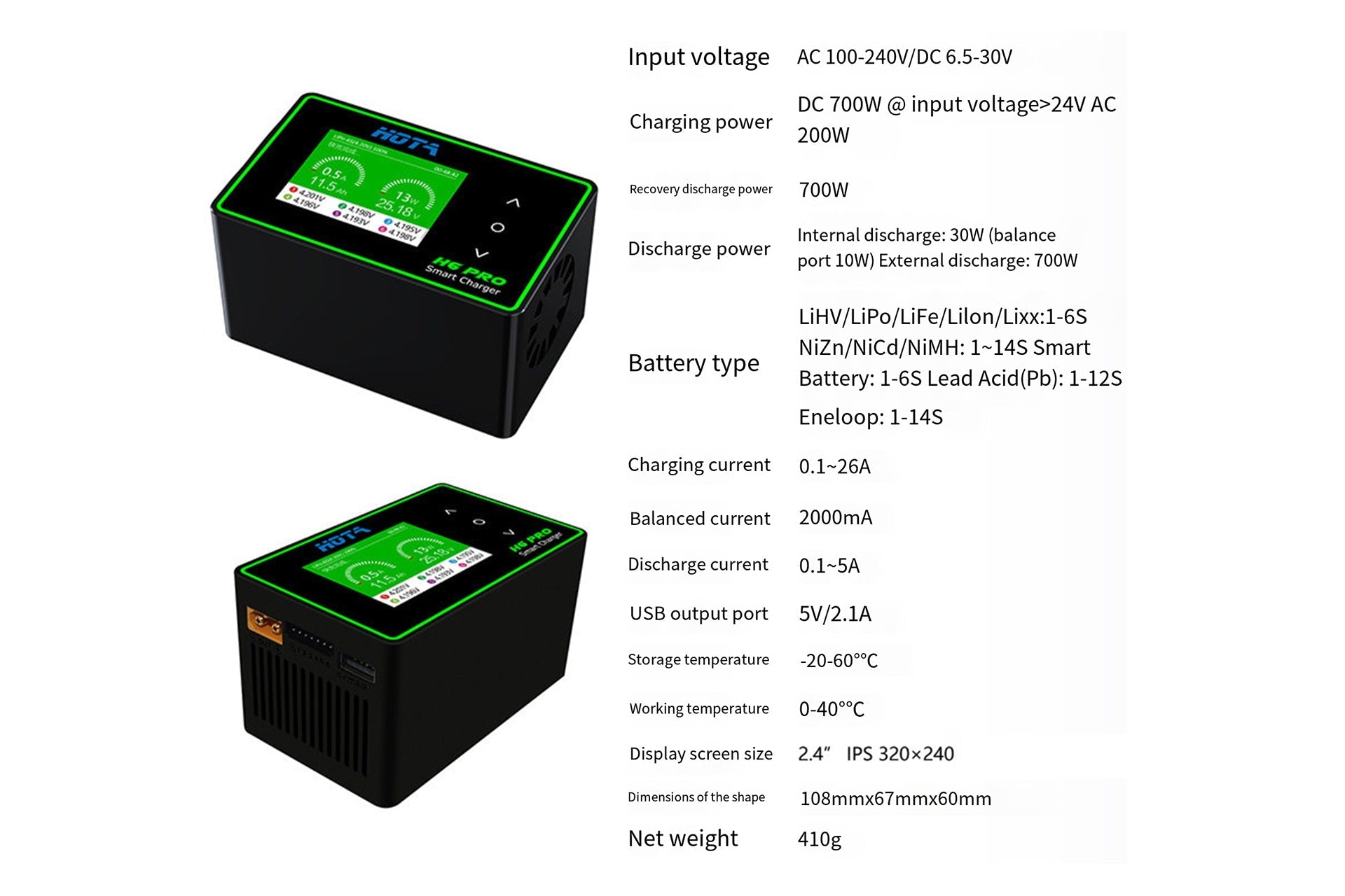 Battery Balance Charger 1-6S for LiPo Lithium Batteries - HOTA H6 PRO