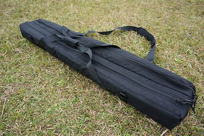 Skywalker catapult ejection rack in a black carrying bag on grass.