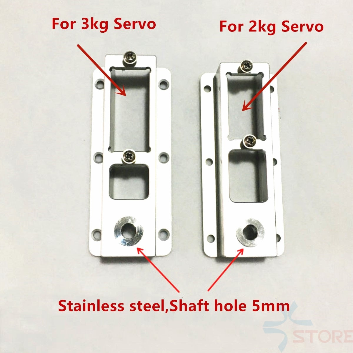 Aluminum alloy landing gear parts for RC airplanes with servo specifications.